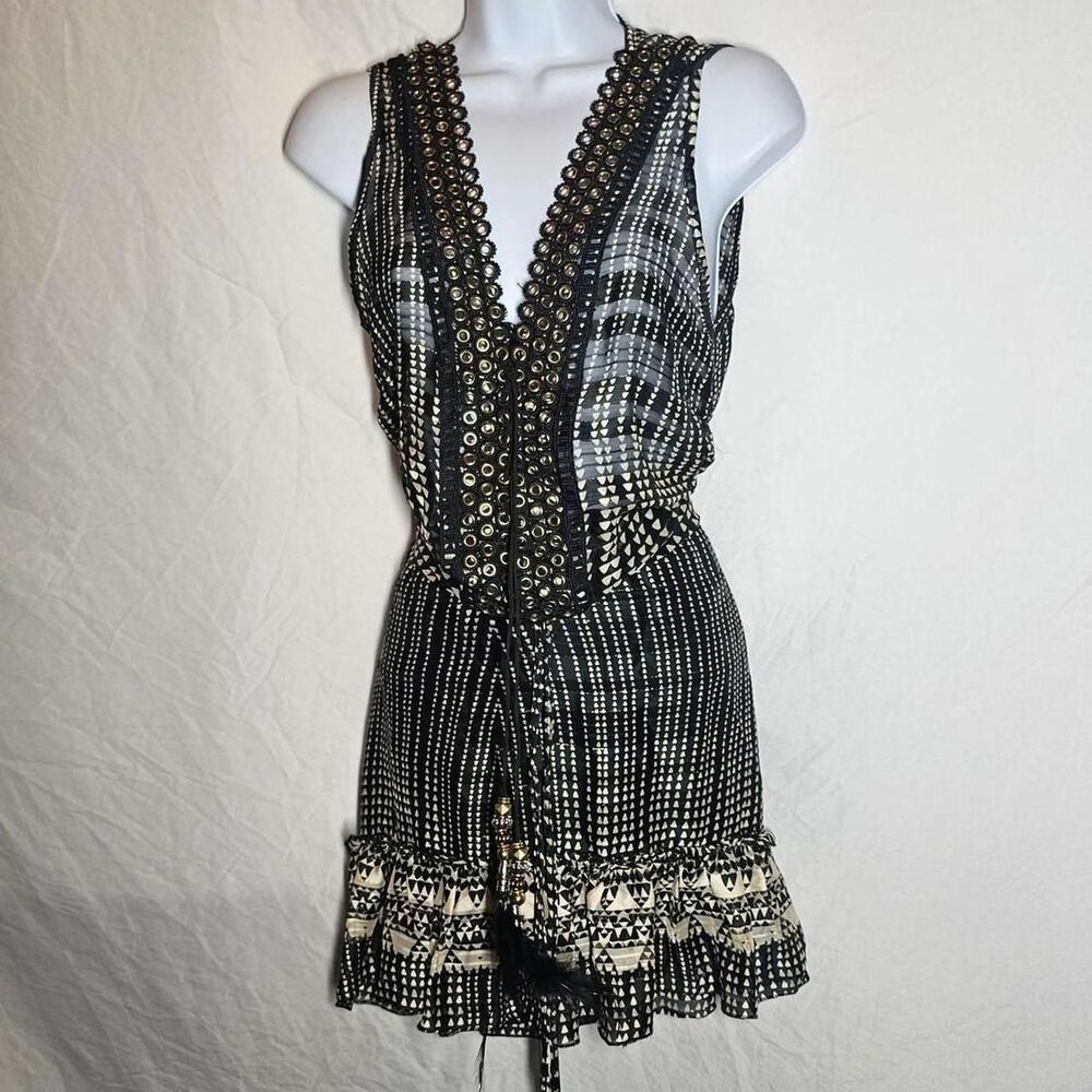 2010s boho grunge patterned chiffon mini dress